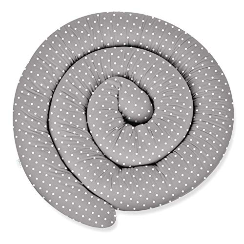 ekm trade XXL 300 cm Bettschlange für Allergiker Bettkissen Stillkissen Bettrolle Zierkissen Bettumrandung Schlange Handmade 100% Baumwolle (13 – Grau – Weiße Punkte, 300 cm)
