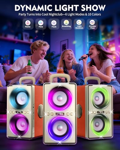 Image of YIER Bluetooth Speaker, 240W Peak Loud Party Speaker with Big Bass, 20H Playtime, TWS, BT5.3, Large Portable Wireless Boom Box with LED Light for Outdoor Backyard Beach Home (Leather Orange)