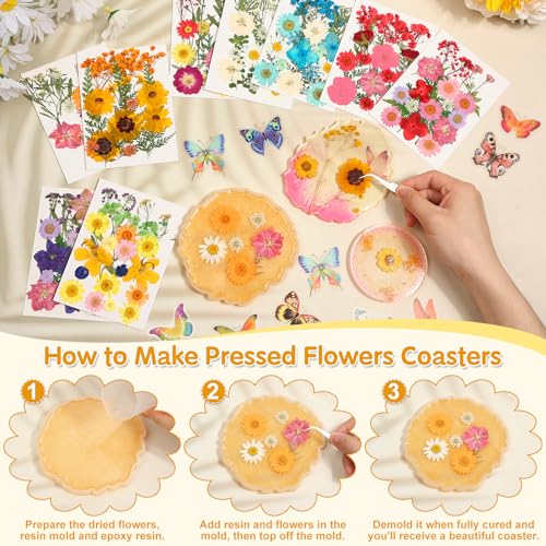Image of 235 Pcs Pressed Dried Flowers for Resin, Natural Real Dried Pressed Flowers for Crafts, Bulk Dry Flowers for Resin Molds, Candles, DIY Art Jewelry Making with Tweezers Butterfly Stickers Set Decorate