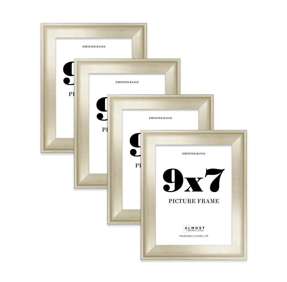9x7" Silver Picture Frame - Rustic Wood Industrial Effect Photo Frame for Wall Display, Ideal for Posters, Prints & Home Décor, Wall Hooks and Kickstand, 32mm Edge - 4 Pack