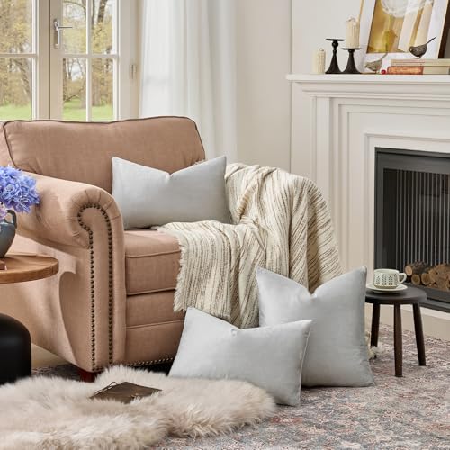 Image of GIGIZAZA Gold Velvet Decorative Throw Pillow Covers for Sofa Bed 2 Pack Soft Cushion Cover (Silver Grey, 12 x 20- Set of 2)