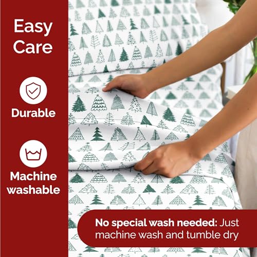 Twin Christmas Christmas Tree Sheet Set - Holiday Xmas Pattern Bedding Set - Deep Pockets - Snug Fit - 3 Piece - Wrinkle Free - Cooling Comfy Festive Winter Holiday Sheets for Women, Men, Kids & Teens