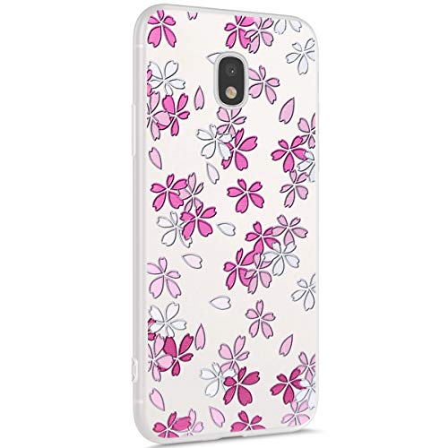 Surakey Galaxy J3 2017 Case, Leaves Flower Floral Printed Pattern Transparent Clear Scrub Design TPU Soft Ultra Slim Back Case Bumper Protective Case Cover for Samsung Galaxy J3 2017,White Flower