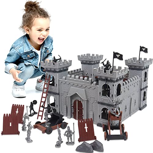 LUWILLKI ï¼ˆ57PCSï¼‰ Knight Action Figures Assembled Castle War Playset Knights Toys Military Toys Medieval Toy Castle Army War Siege Toys for Boys or Girls (B)
