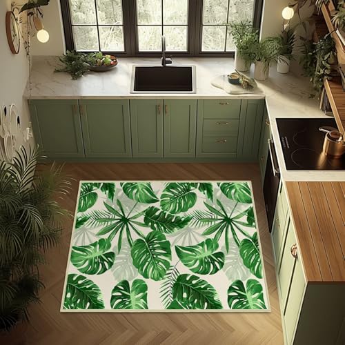 Tapete decorativo de hoja verde 60x90 cm lavable miniatura 5