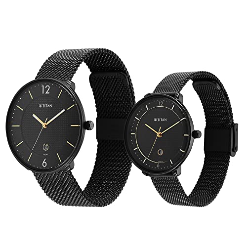 Titan Bandhan Black Dial Analog with Date Stainless Steel Strap Watch for Couple-NS18492651NM01P - Image 3