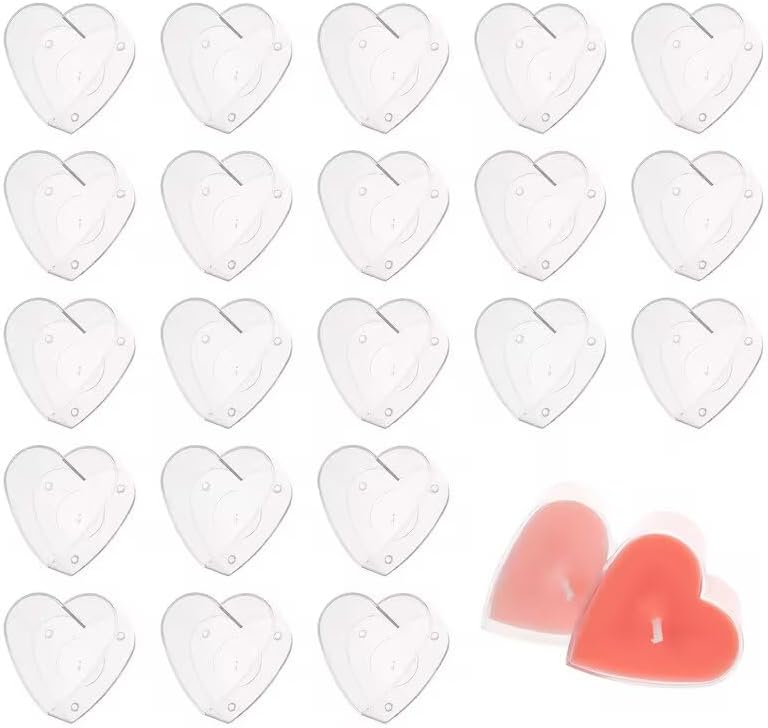 50Cups+50Wicks Tealight Candle Cups, Empty containers. Round 17.2×39mm, Heart shaped 19.8x38.7mm. Polycarbonate Candle holder. DIY Candle Making Jars (Tealight, Heart)