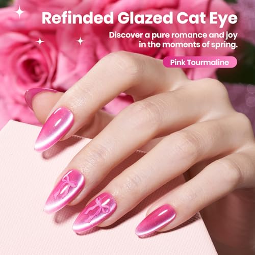 Image of Beetles Pink Cat Eye Gel Nail Polish - 15ML Gel Polish Pink Cat Eye Glitter Magnetic Velvet Effect Soak Off UV French Nail Art Salon DIY Home Manicure Spring Gift for Women