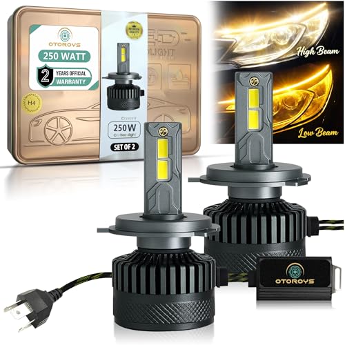 Image of OTOROYS 250W H4 /H19 LED Headlight Bulbs for Car, 25000LM Super Bright Dual Color Low Yellow & High Yellow /White 6500K | Plug & Play LED Headlights | Pack of 2 | 2 Years Warranty, Car Accessories