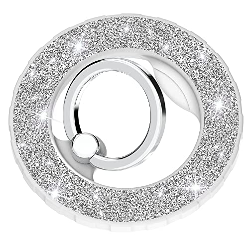 ROMSEA Magnetic Phone Ring Holder Stand, Adjustable Finger Ring Grip Collapsible Kickstand Compatible with for iPhone 14 13 12 Mag Safe Case Removable for Wireless Charging, Silver