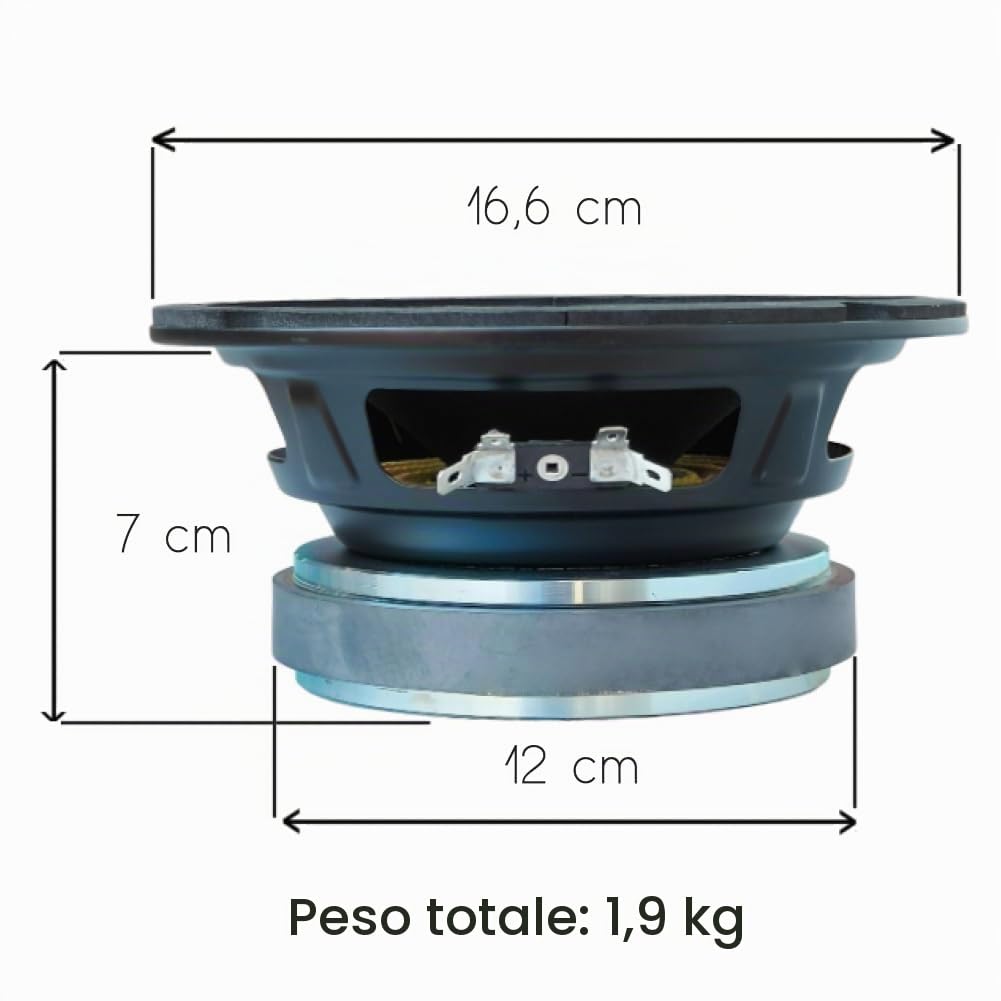 KIT SET PER XPL XM06-401 1 midwoofer altoparlante da 16,5 cm 165 mm 6,5" di diametro, 200 watt rms 400 watt max, impedenza 4 ohm, sensibilità 97 db, per auto, 1 pezzo