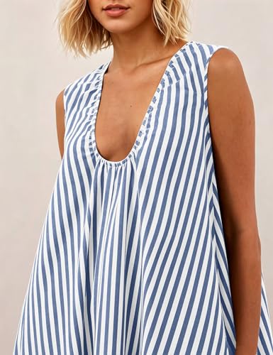 Image of Women Flowy Maxi Dress Ruched Sleeveless Long Dress Vacation Fashion Summer Casual Loose Fit Sundress with Pockets