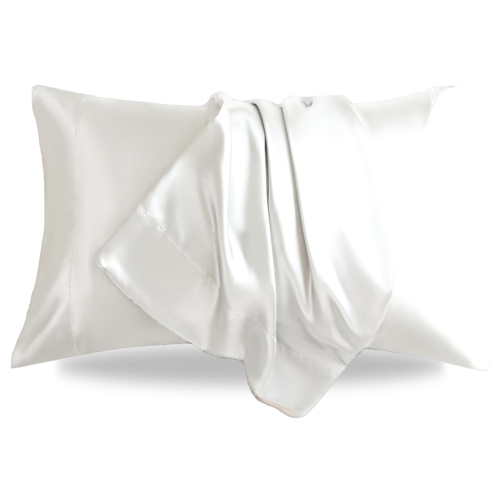 LIFCOM Satin Pillowcase for Hair and Skin King Ivory 20x36 Inches Set of 2 Similar to Silk Silky