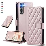 UnivoColors Galaxy S21 5G (SCG09/SC-51B) キルティングレザー調 手帳型ケース エレガント 高質PU マグネット開閉式 カード収納機能 スタンド機能 液晶全面保護 レンズ保護 ストラップ付属(ゴールドピンク)