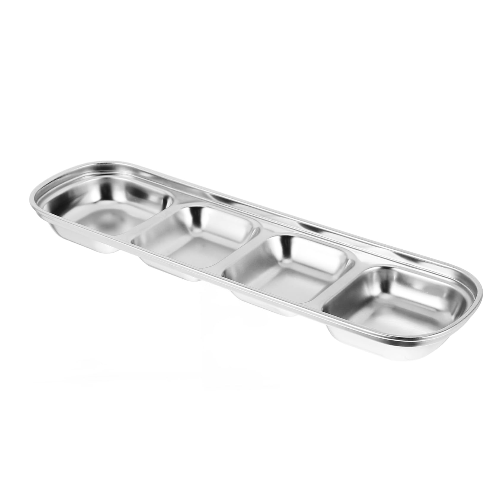 Veemoon Stylish 4-grid Stainless Steel Plate for Sauces Vinegar Butter More at Your Dining Table
