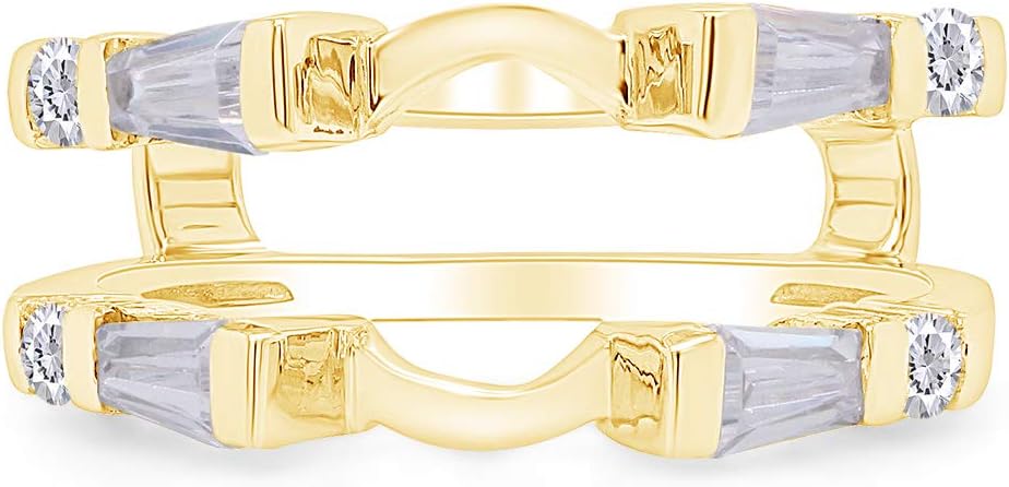 AFFY 3/4 Carat Tapered & Round White Cubic Zirconia Enhancer Guard Ring In 14k Gold Over Sterling Silver (0.75 Cttw), Gift For Her - Image 2