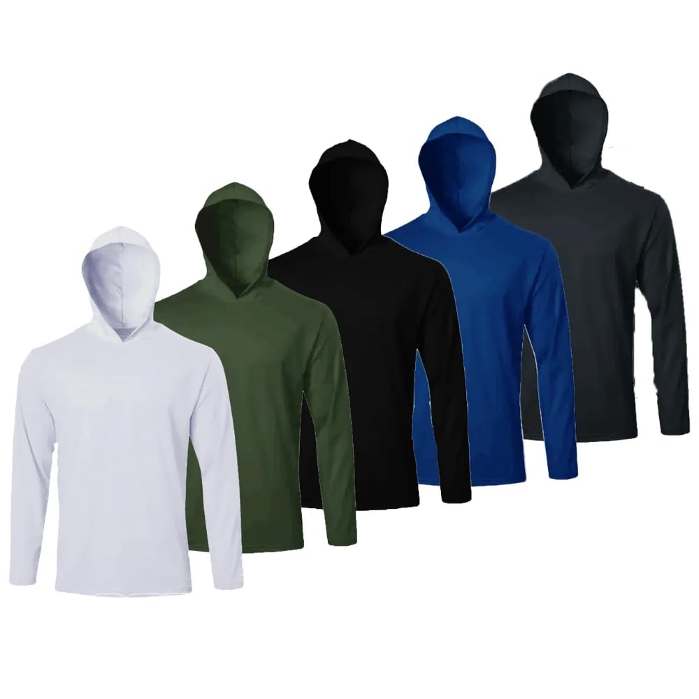 LeeHanTon 5 Pack Men's Long Sleeve Tees Quick Dry UV Protection Pullover Hoodies Gym Workout Outdoor Sports Athletic Shirts