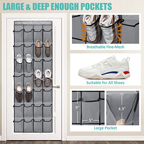 28 Pockets Over The Door Shoe Organizers Hanging Shoe Rack Holder Organizer Shoe Storage Closet For Men Sneakers,Women High Heeled Shoes,Flip Flops Entryway Bedroom Bathroom Pantry, Gray #TOP5