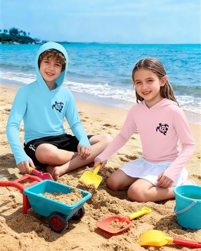 Image of Boys Rash Guard Swim Hoodie, Kids Long Sleeve Sun Fishing Shirts