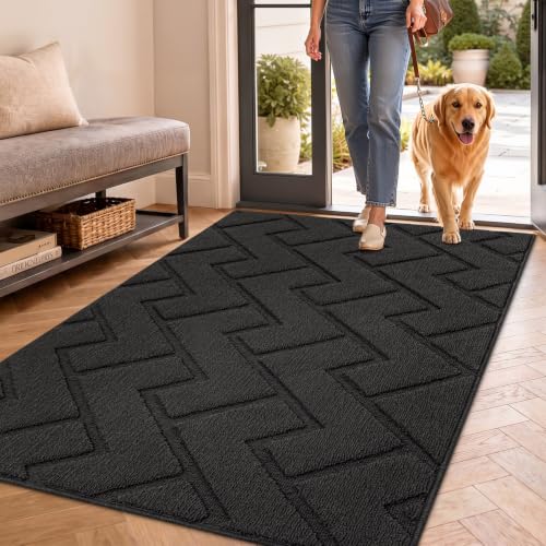 Image of hicorfe Front Door Mat Outside Entrance,36 inchx59 inch Absorbent Muddy Dirt Resist Welcome Door Mats Outdoor Indoor,Stain and Fade Resistant,Non Slip Backing Entry Mat Doormat for Entryway(Charcoal)