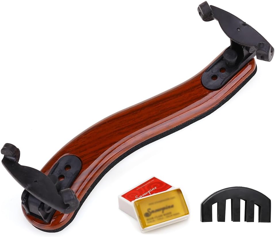 NANYI Violin Shoulder Rest 1/2, Imitation Acacia Wood, Rosin&Practice Mute