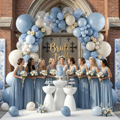 Image of Dusty Blue Balloons, Winter Wonderland Boho Wedding Birthday Party Balloons
