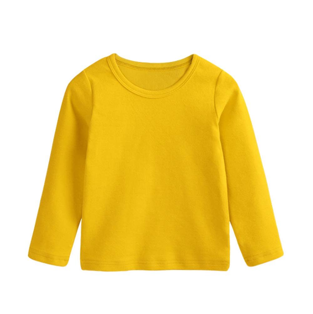 Toddler Baby Boy Girl Basic Solid Plain Organic Cotton T Shirts Tops Long Sleeve Tee Shirt Girls Clothes (A Yellow, 2-3 Years)