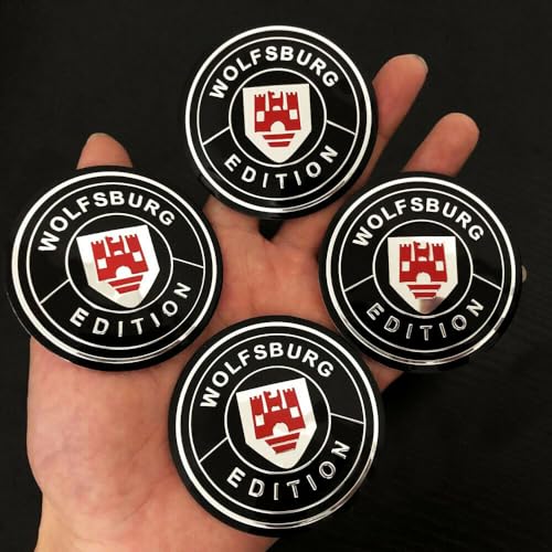 Image of 4Pc Wolfsburg Edition Emblem Car Wheel Center Hub Cap 3D Badge Decal Sticker Replacment for Wolfsburg (Red)
