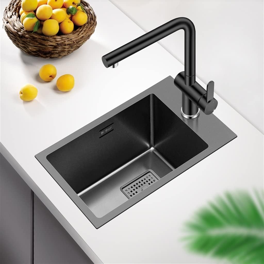 Black Nano Stainless Steel Small Single Tank Kitchen Pantry Bar Balcony Small Sink (Black 280 x 460 x 220 mm) (Black 280 x 460 x 220 mm)