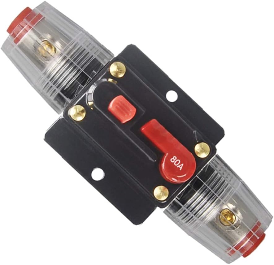 30A 40A 50A 60A 80A 100A 150A Audio Circuit Breaker Auto Car Stereo Inline Fuse Holders Inverter, Manual Reset 12V-24V DC for Automotive Marine Boat Audio System Protection (80A)