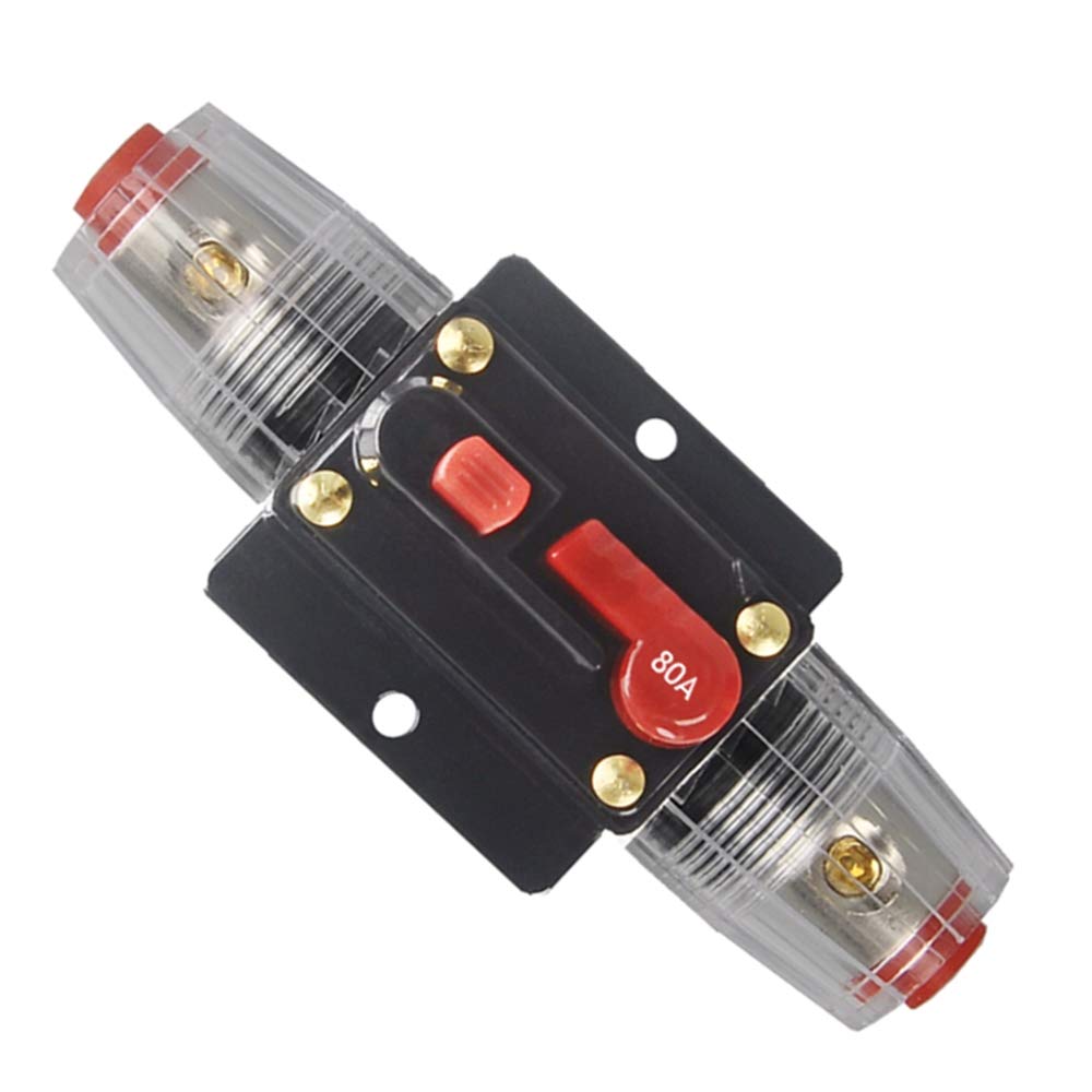 WOHHOM 30A 40A 50A 60A 80A 100A 150A Audio Circuit Breaker Auto Car Stereo Inline Fuse Holders Inverter, Manual Reset 12V-24V DC for Automotive Marine Boat Audio System Protection (80A)