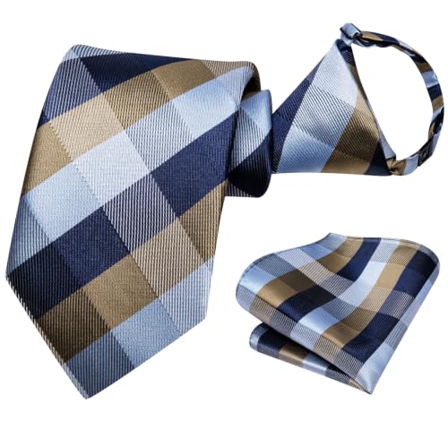 Image of Hi-Tie Boys Tie Pre-Tied Pocket Square Set Adjustable Kids Neckties Age 7-11 Years School UniForm Graduation