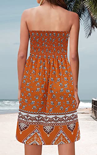 Image of Zyyfly Strapless Dress for Women Summer Beach Boho Smocked Tube Top Dress