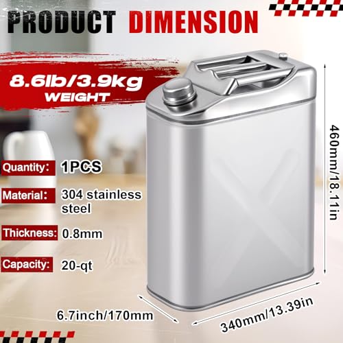 Blulu 1 Pack 304 Stainless Steel Water Container 20 L 5 Gallon Portable Water Can Leak Proof Drinking Jug with Scientific Spout for Outdoors Camping Emergency Storage, 13.6" x 6.7" x 18.5" - Image 3