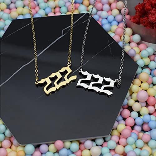 Wealthmao Angel Number Necklace For Women 000 111 222 333 444 555 666 777 888 999 Gold Plated Stainless Steel Pendant Choker Necklace Chain Numerology Jewelry (222-Gold) #TOP4