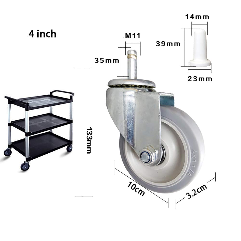4 roulettes Robustes de 10 cm (4 Pouces) avec Tige M12/M14, Roues en Caoutchouc silencieuses, capacité de 480 kg, pivotantes avec Frein, idéales pour Les Chariots de mobilier Industriel dans