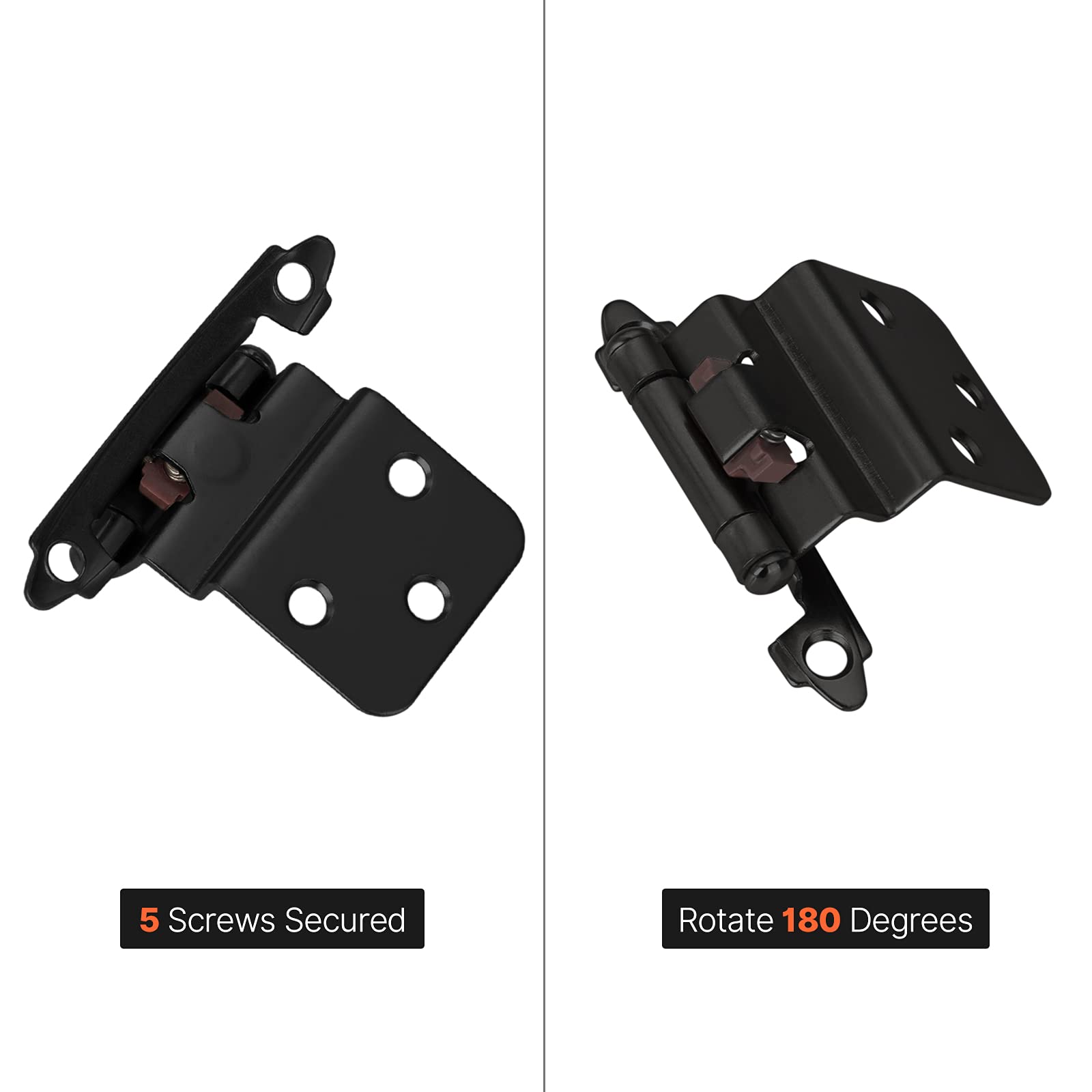 3/8'' homdiy 24 Pairs 48 Pack Black Cupboard Hinges Self Closing Kitchen Cabinet Hinges - Inset Black Cabinet Hinges Face Mount Hinges for Cabinet Doors, Upgraded Screws Included