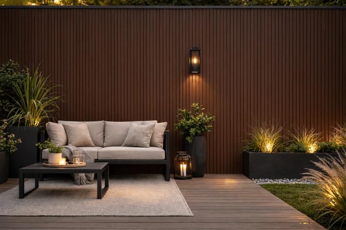 Kelsey Stores Pack of 6 Composite Outdoor Cladding Panels, Slatted, UV Resistant, Waterproof, 21 x 180cm, for Garden Buildings, Fences & Exterior Walls (Light Brwon 83C)