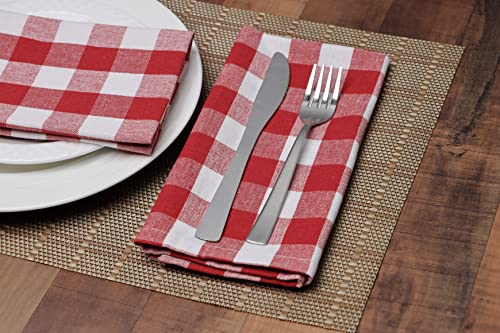 Purpleessences Cloth Dinner Napkins Buffalo Check Gingham Plaid - 18 X 18 Set Of 12-100% Cotton-Soft Durable Washable - Ideal For Events Wedding Easter - Perfect Everyday Use Table Linen - Red White #TOP1