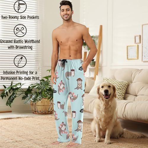 visesunny Mens Pajama Pants Funny Cute Otter Animal Summer Holiday Cotton Lounge Sleepwear2