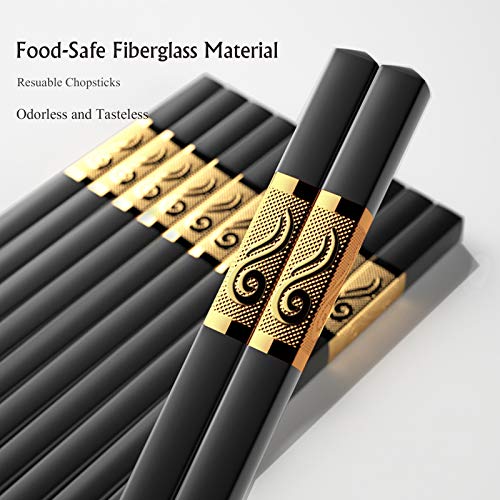 image for YUESUO 10 Pairs Reusable Chopsticks Dishwasher Safe,9.5 Inch Fiberglas