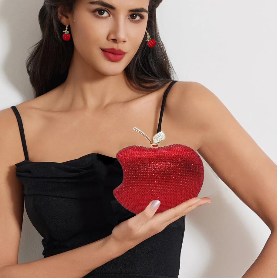 Image of pearl&she Sparkly Apple Rhinestone Handbags Diamond Women Evening Bags Bling Minaudiere Clutch Crystal Purses For Party.