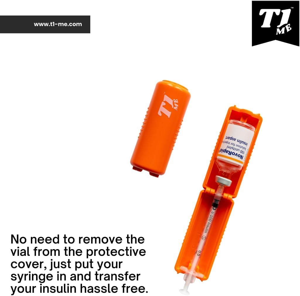 0.5ml U-100 disposable syringe T1me Vial Syringe Insulin Filling Support (BD Micro-Fine and other insulin syringe), Insulin transfer device for diabetes, Bottle Protector Case, Vial Holder (Orange)