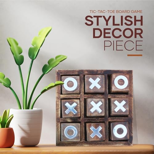 wooden tic tac toe game  board game for kids and family  table top living room decor fun game  indoor outdoor adults classic travel game burnt wood