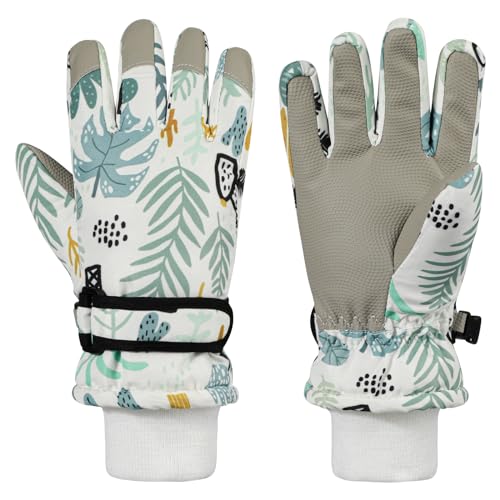 QKURT Guantes de Esquí para Niños, Guantes de Esquí Térmicos de Invierno para Niños, Manoplas a Prueba de Viento para Nieve, Guantes de Trineo para Patinaje en Clima frío para Niños y Niñas