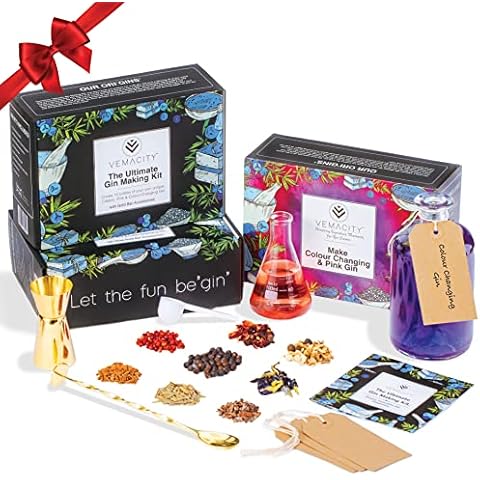 The Ultimate Gin Making Kit- Create 10 Bottles of Classic, Colour-Changing & Pink Gin. The Perfect Gin Gift Set. Includes 13 Botanicals, Recipe Book & Gold Bar Accessories! Cover