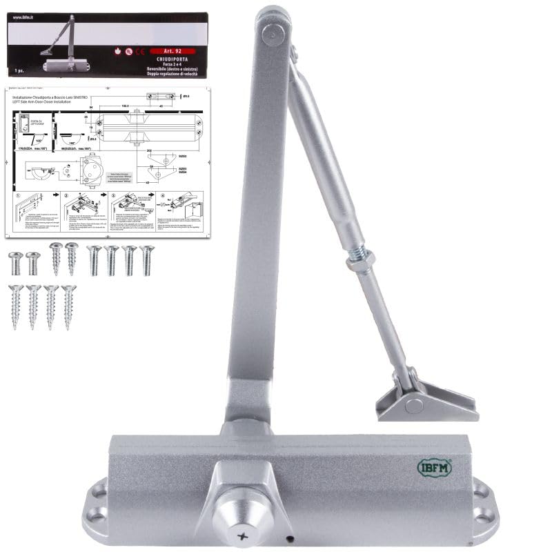 ATTAS Hydraulischer Türschließer automatisch einstellbar mit Softclose & Feststellfunktion | Aluminium/Silber |– für Innentüren & Außen– Schließkraft bis 70 kg – automatischer Türschließer