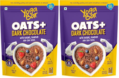 Image of Yogabar Oats Dark Chocolate 1kg | Healthy Breakfast Cereal Oats High in Protein Now with Black Raisins (Pack of 2)