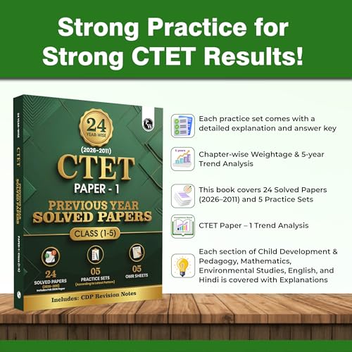 Image of PW CTET Paper 1 (Class 1 - 5) 24 Previous Year Solved Papers 2026-2011 | Includes CDP Revision Notes | 5 Practice Sets | 5 OMR Sheets | PYQ Questions | English Edition