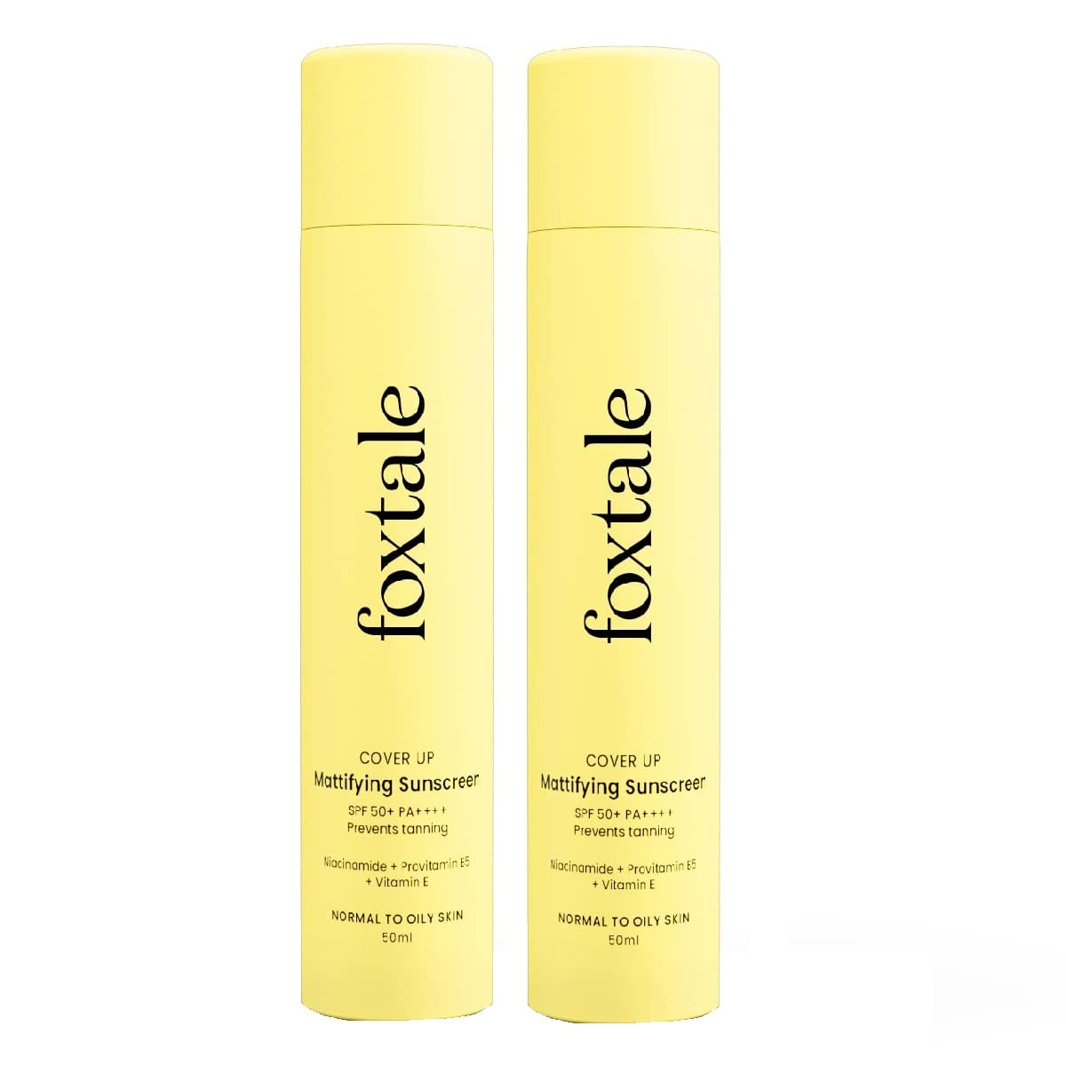 FoxTale(Pack Of 2) Niacinamide Matte Sunscreen Spf 70+ Pa++++|No White Cast|Non Greasy|Prevents Tanning|Uva/Uvb Protection|Lightweight|Non Comedogenic|Men&Women|For Normal To Oily Skin - 50 Ml
